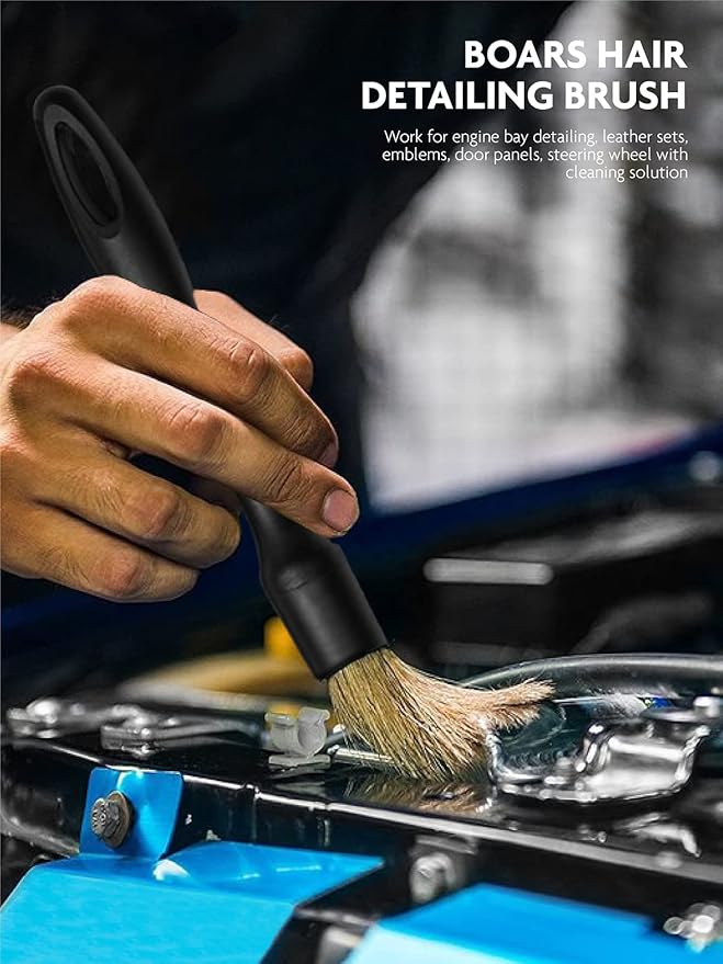 Fantasticlean 9PCS Car Interior Detailing Set, Microfiber Cloth & Applicator, Single-Head Detailing Brushes, Natural Bristles, Scratch-Free & Ultra-Soft for Seats Leather Care or Cleaning