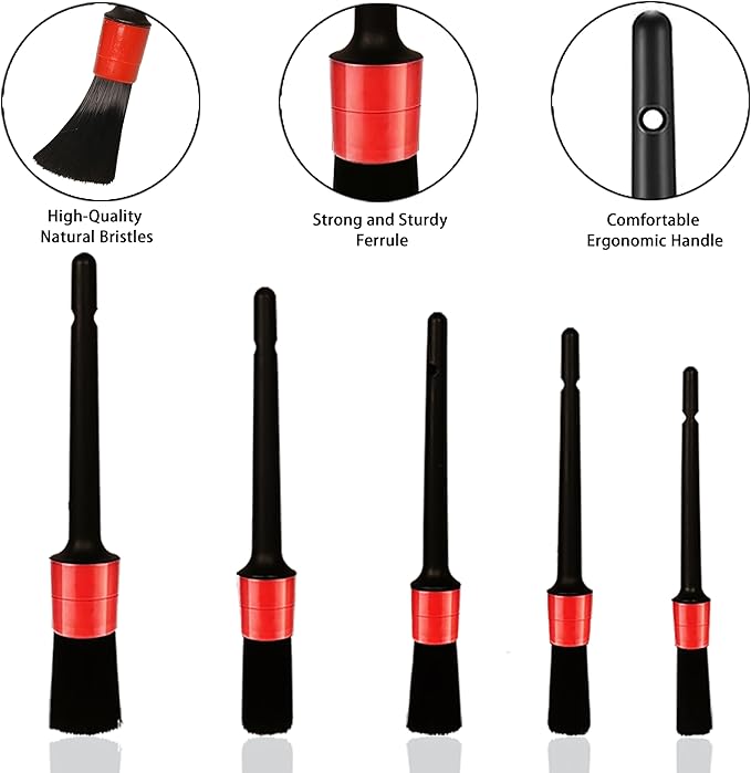 Car Detailing Brush Set, 7 Pcs Natural Bristles Car Detailing Kit for Automotive Interior, Air Conditioning Vents, Engine Bays, Dashboard and Wheels