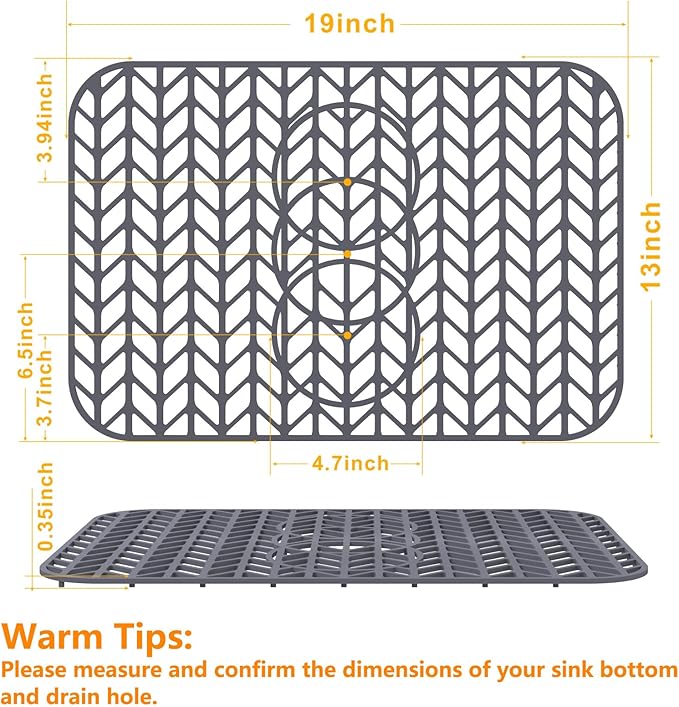 Sink Protectors for Kitchen Sink 12"13"16"18"19"24"26"28"29"30",Silicone kitchen sink mats protector for bottom of farmhouse sink(19"x13"Gray)