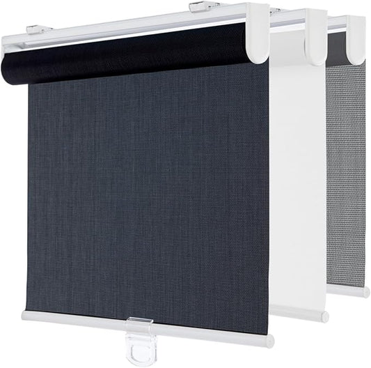 Cordless Roller Shades for Windows,Light Filtering Pull Down Blinds,Solar Screen Door Blinds,Flame Retardant UV Protection Fabric for Home Office (29" W x 72" H,Solar Black)