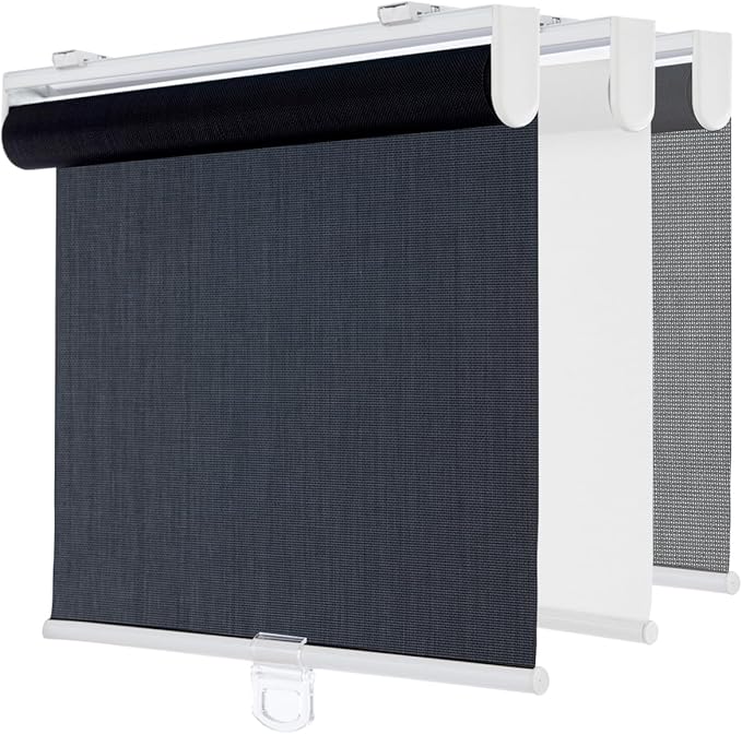 Cordless Roller Shades for Windows,Light Filtering Pull Down Blinds,Solar Screen Door Blinds,Flame Retardant UV Protection Fabric for Home Office (28" W x 72" H,Solar Black)