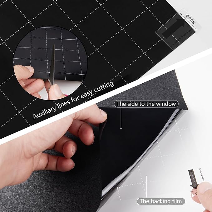 Kromapolis Blackout Window Privacy Film Total Light Blocking Room Darkening Window Covering, Removable Static Cling Frosted Glass Tint, Non-Adhesive, Black 17.5'' x 78.7''