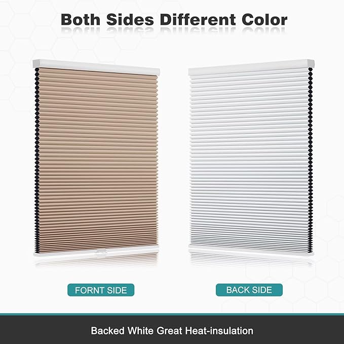 Changshade Cordless Cellular Shades, Blackout Honeycomb Shades for Windows, Pull Down Pleated Blinds, Easy to Install for Indoor Windows and French Doors,21" W x 48" H, Light Brown