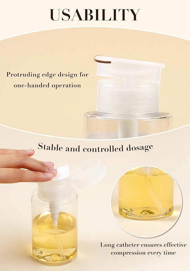 3 Pack Push Down Pump Dispenser, Empty Pump Bottle Dispenser with DlY Lables for Nail Polish, Makeup Remover, Alcohol, Facial Toner 5.1oz/150ML
