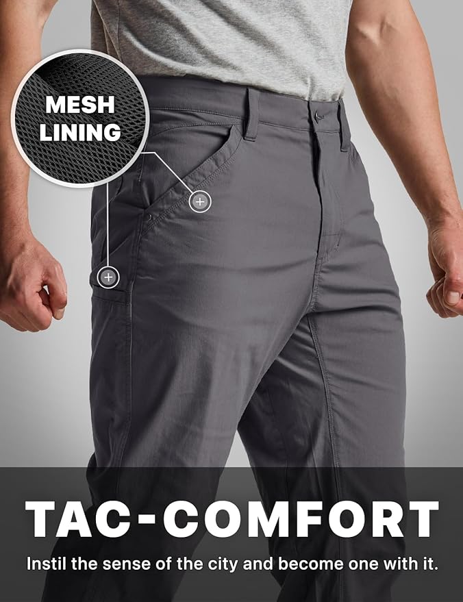 CQR Men's Vent Stretch Pants, Quick Dry Lightweight Casual Cargo Pants, Water Resistant Straight-Fit Utility Work Pants