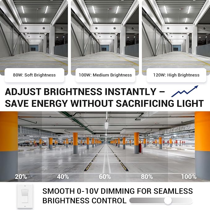 8FT LED Vapor Tight Light 120W/100W/80W,3000K/4000K/5000K CCT Selectable 18000lm (150W Eq.) IP66 Waterproof Outdoor Shop Light LED Vapor Proof Fixture for Car Wash, Parking Lot, Garage 1-Pack