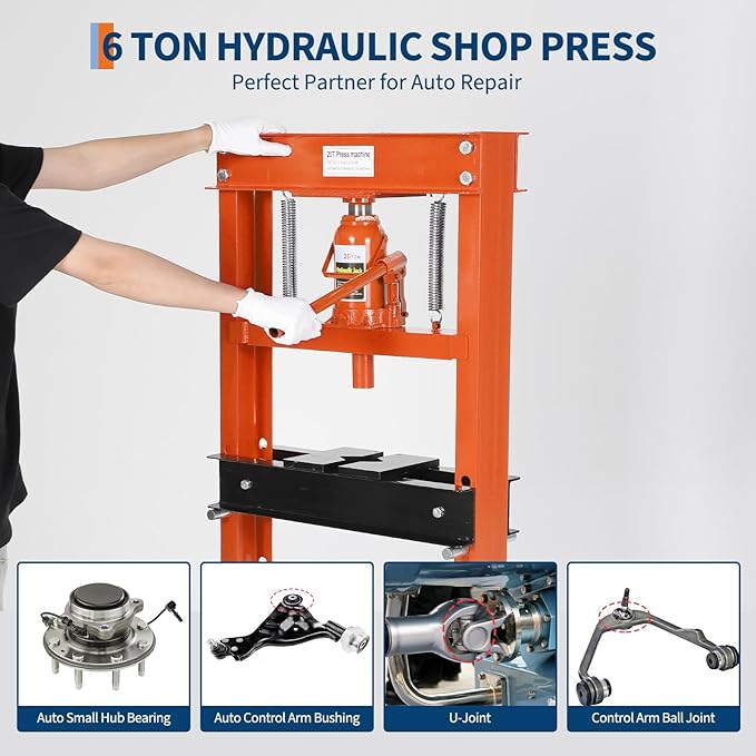 Hydraulic Press 20 Ton Hydraulic Shop Press H-Frame Garage Floor Adjustable Shop Press with 2 Plates Adjustable Working Table Height, Orange