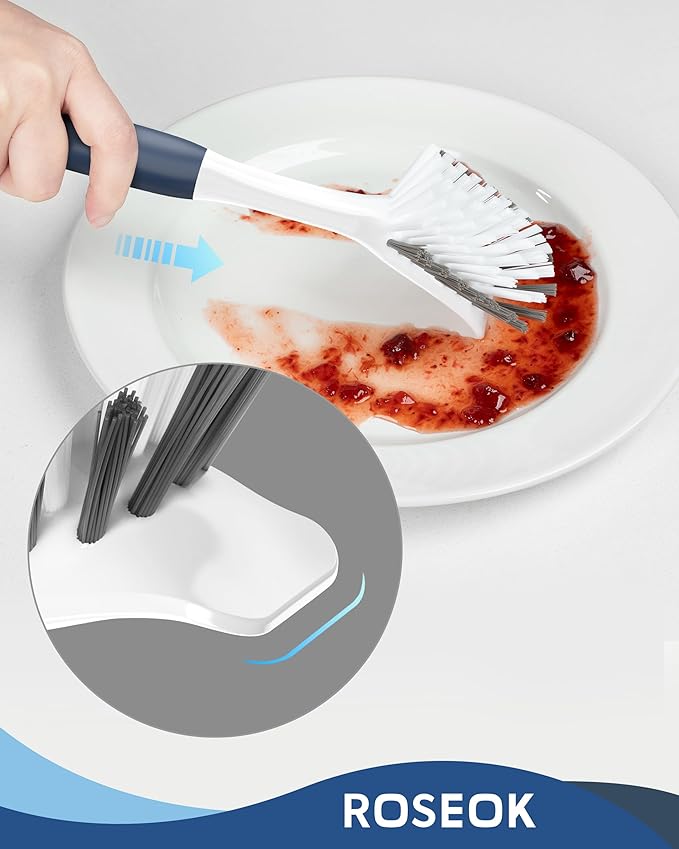 Dish Brush with Built-in Scraper,Kitchen Scrub Brush for Cleaning Dishes,Pots,Non-Stick Pans and Sinks,Navy Blue,2 Pack