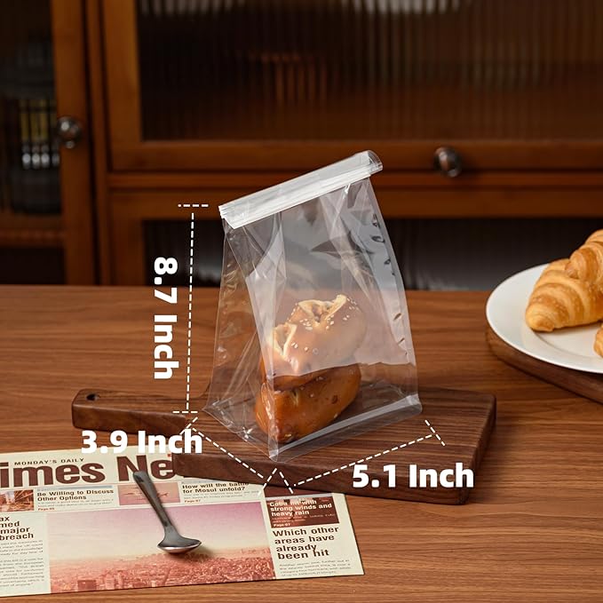 50 Pcs Bread Bags for Homemade Breads, 5.1 Inch Clear Bakery Bags with Tin Tie, Small Loaf Plastic Bag, Storage PackingBag for Foods