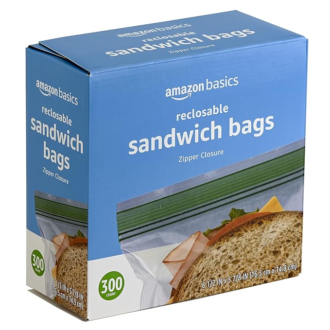 Amazon Basics Sandwich Storage Bags, 300 Count (Previously Solimo) (Pack of 6)