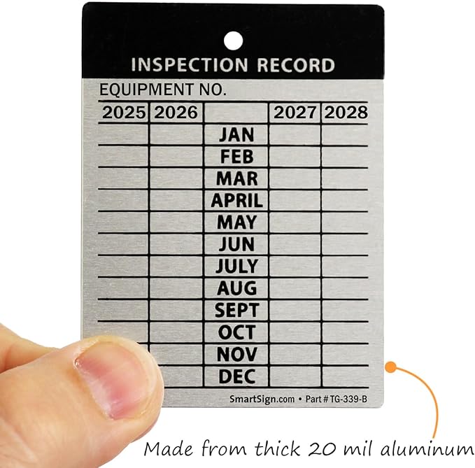 SmartSign Inspection Record Tags, 4-Year Maintenance Write-On Tags, 3 x 2.25 inch, 20 mil Thick Heavy Duty Aluminum, Pack of 10