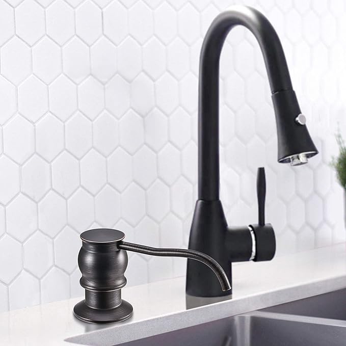SAMODRA Soap Dispenser for Kitchen Sink, Brass Pump Head Oil-Rubbed Bronze Finish Built in Design with 39” Extension Tube Directly to Soap Bottle, No More Messy Refills(No Bottle)