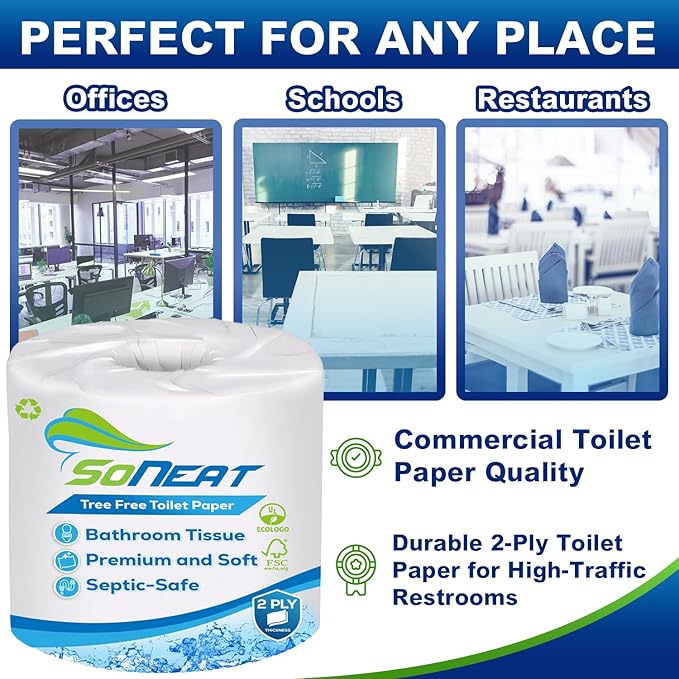 2-Ply Toilet Paper Bulk | Septic safe toilet paper | 40,000 Soft Sheets | 80 Rolls x 500 Sheets Each | Recycled Fiber & Strong Bath Tissue Mega Pack for Home & Commercial Use | Made In USA