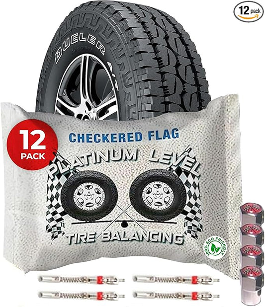 Tire Balancing Beads 16oz Bags, Case of (12) 16oz Centrifugal Force Balance Bead Bags for Semi Truck, Off-Road Vehicle, Trailer Tire/Wheels, (12) Valve Caps and Cores ( Bulk 192oz Total )