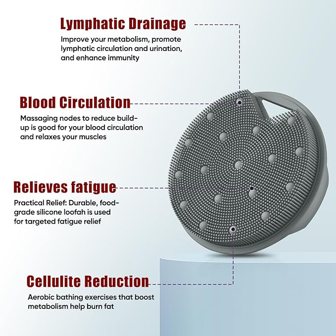 Anti Zinc Infused-Silicone Body Scrubber – Lymphatic Brush Exfoliating Body Scrubber for Shower Body,with Stiff and Soft Bristles for Anti-Puffiness,Blood Circulation - Gray