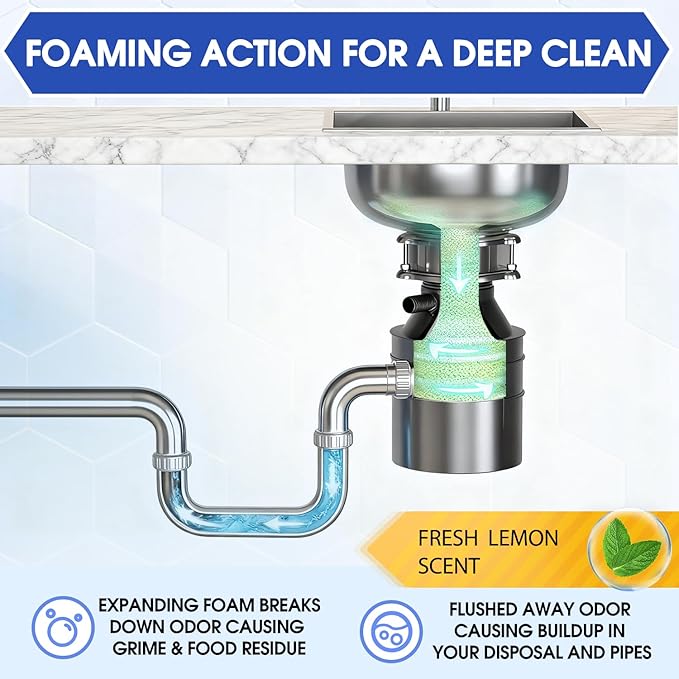 Garbage Disposal Cleaner & Deodorizer Tablets – 30 Count 15-Month Supply, Dual Enzyme Deep Cleaning Pods with Tea Tree, Mint & Lemon Oils, Eco-Friendly, Fits All Kitchen Drains