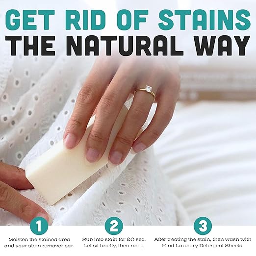 Kind Laundry - Vegan Stain Remover Bar, Travel Natural Stain Remover for Clothes, Gluten-and-Cruelty-Free Laundry Stain Remover, Unscented Baby Stain Remover for Laundry, 90 grams