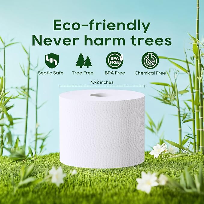 ECOLipak Bamboo Toilet Paper, Septic Safe Toilet Tissue, 9 Mega Rolls, 600 Sheets Per Roll, Tree Free, Non Toxic, 2 Ply, Soft and Absorbent, Eco Friendly Dye-Free Paper
