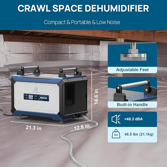 ARGENDON Crawl Spaces Dehumidifier with Pump and Drain Hose, 145 Pint Commercial Dehumidifier for Basement, Large Spaces, Auto Defrost, Compact, 5 Years Limited Warranty