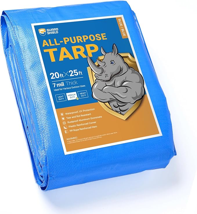 GUARD SHIELD Blue Tarp Waterproof 20x25 Feet Medium Duty All Purpose Poly Tarps Cover 7mil