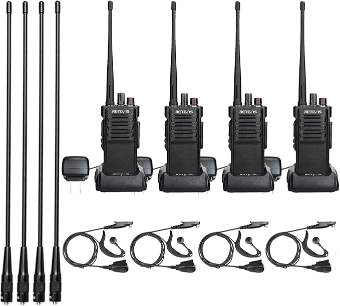 Retevis RT29 High Power 2 Way Radios Long Range, Heavy Duty Radios Walkies Talkies with Whip Antenna, 3200mAh, Rechargeable 2 Way Radios with Earpiece, Professional Radios for Construction(4 Pack)