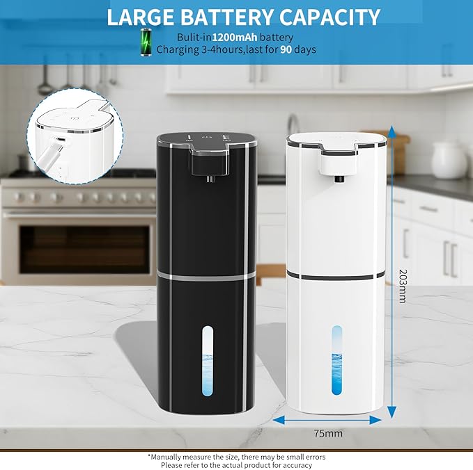 Automatic Soap Dispenser Touchless, Wall Mounted Smart Soap Dispenser, USB Rechargeable, 4 Adjustable Levels, 14.2oz / 420ml Large Capacity, for Bathroom, Kitchen, School (Black, Foaming)