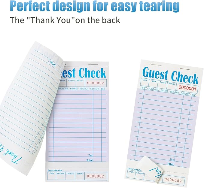 6 Pack Purple Guest Checks Books for Servers Server Note Pads, Waiter Checkbook, Waitress Notepad for Restaurants, Paper Checks 50 Sheets/Pack, 300 Total Tickets