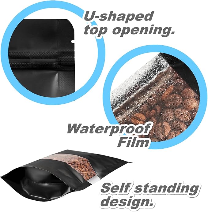 150 Pack Stand up Matte Metallic Storage Bags with Clear Front Window Heat-Sealable Resealable Solid Color Pouches for Food Storage Containers Organizer(Black,3.5 * 5.5 inch,Pack of 150)