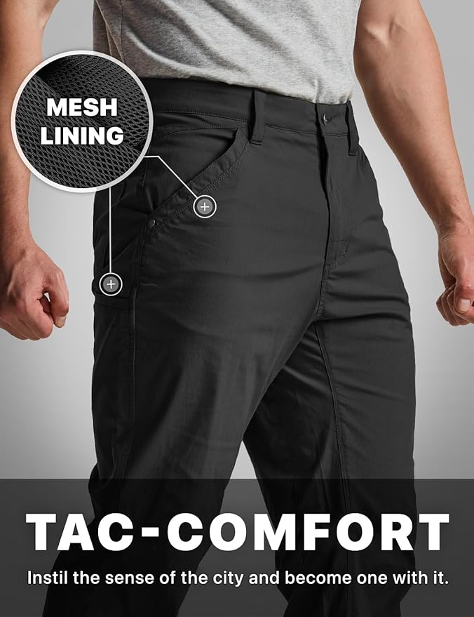 CQR Men's Vent Stretch Pants, Quick Dry Lightweight Casual Cargo Pants, Water Resistant Straight-Fit Utility Work Pants