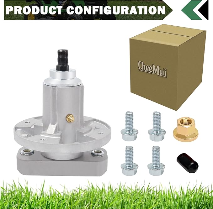 CheeMuii 2 Pack Lawn Mower Deck Spindles Fit for John Deere L100 L107 L108 L110 L111 L118 L120 L130 155C 190C Replace GY20050 GY20785 GX20250 42" 48" Deck Spindle with Tapped Bolts and Zerk