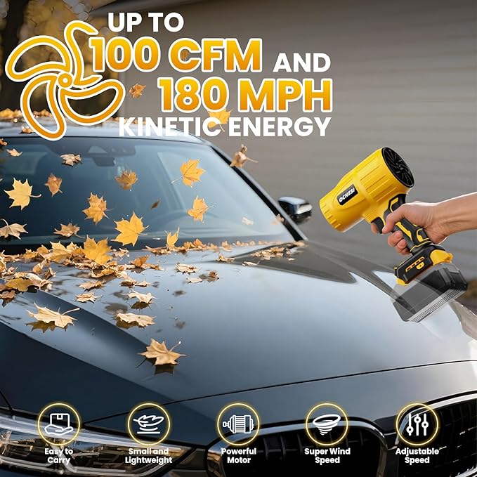 Electric Cordless Leaf Blower Dust Blower for Dewalt 20V Max Battery, High-Speed Brushless Motor Handheld Jet Fan Air Blower for Patio Cleaning, Lawn Care, Blowing Leaves and Dust (No Battery/Charger)