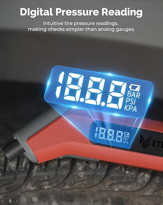 ETENWOLF Digital Tire Pressure Gauge 2 Pack, Industrial Tire Gauge 3-200 PSI, Calibrated to ANSI B40.7 Grade 2A(Plus-Minus 0.5%), Air Pressure Gauge with Replaceable AAA Batteries (Space Grey)