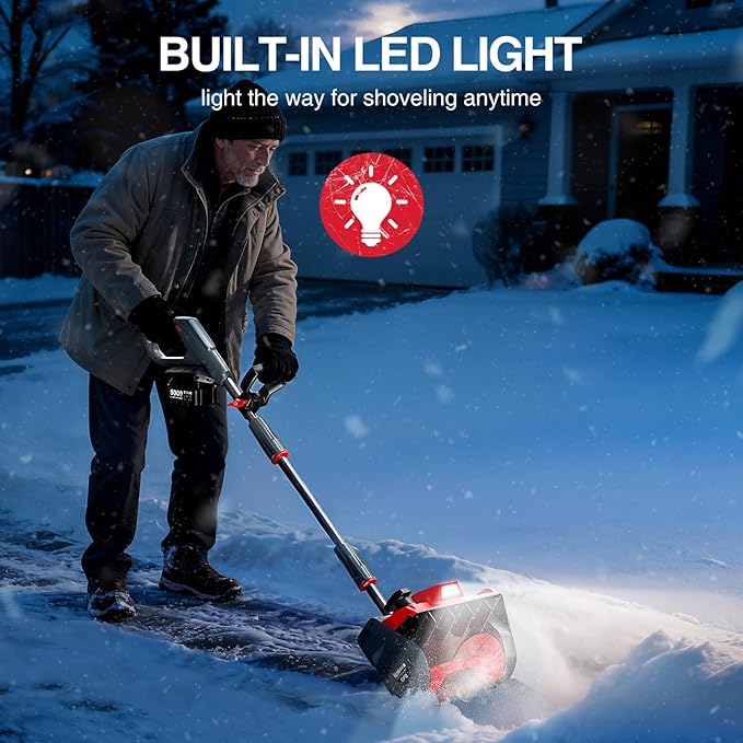 Cordless Snow Blower, Electric Snow Shovel with Total 2 x 5.0 Ah Batteries and Charger, Battery Powered Snow Thrower with LED, 23 Ft Distance with Directional Plate for Driveway, Step, Patio, Sidewalk