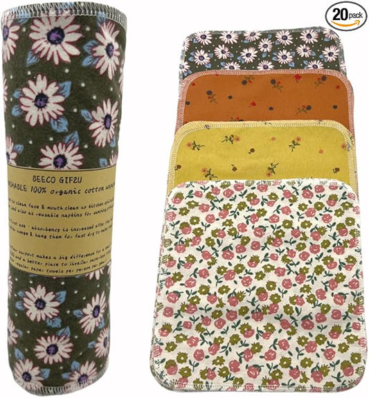 Reusable Paper Towel Rolls 20 Pack,Washable Napkin Cloth Value Set of 4 Colors 20 Pack of Paperless Towel-100% Cotton, Super Soft, Absorbent Made to Last (Rose)