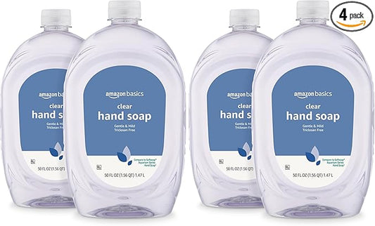 Amazon Basics Gentle & Mild Clear Liquid Hand Soap Refill, Triclosan-Free, 50 Fl Oz (Pack of 4) (Previously Solimo)