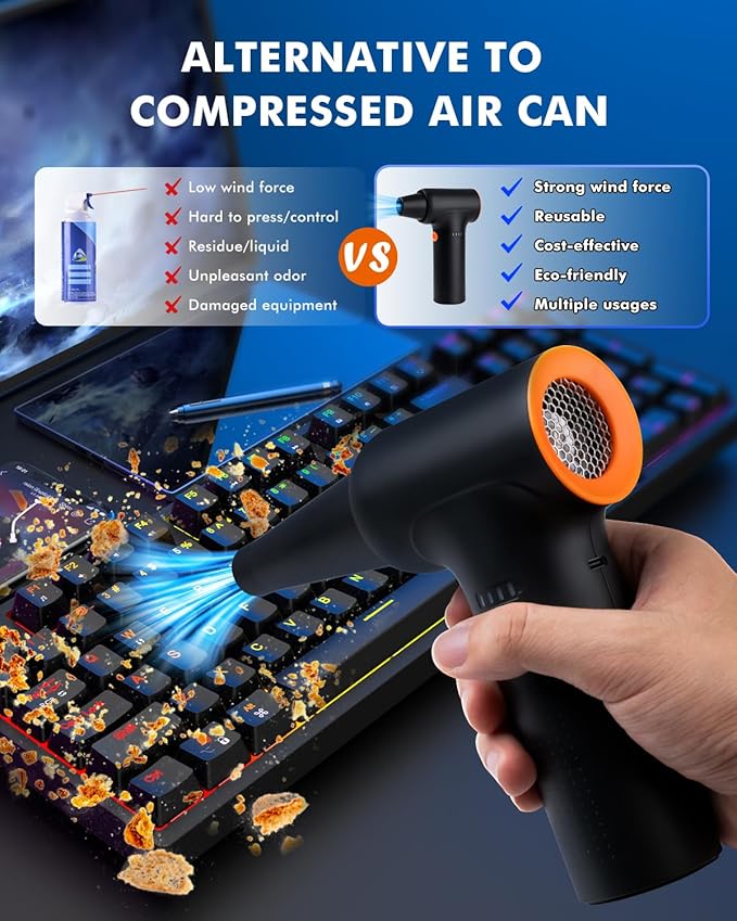 Compressed Air Duster - High Speed 300000RPM Electric Air Duster,120M/S 3 Gear 10000mAh Rechargeable Cordless Air Blower Turbo Fan, Jet Dry Blower for PC Computers Car Electronics