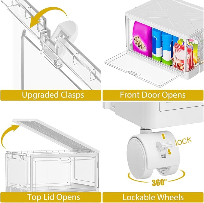 SNSLXH Clear Storage Bins with Lids & Wheels, Stackable Plastic Craft Containers, Large Closet Organizers Box for Bedrooms Living Rooms 24 QT, 4-Tiers