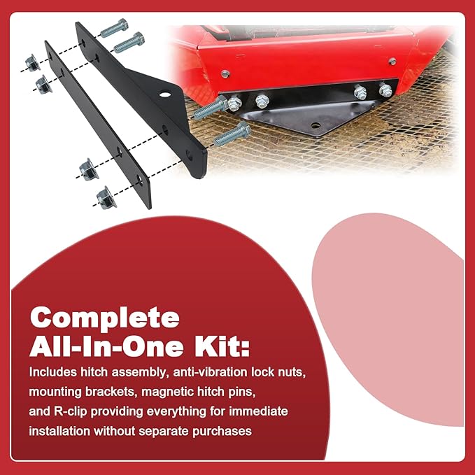 79108500 Heavy Duty Trailer Hitch Kit with Magnetic Hitch Pins & R-Clip - 500lbs Capacity Powder Coated Steel Compatible with Gravely ZT HD/Pro-Turn Z/ZX & Ariens Zenith Zero Turn Mowers
