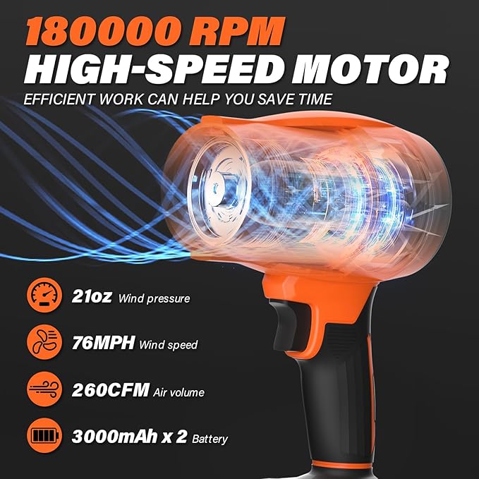 Electric Leaf Blower Cordless, 21V Handheld Leaf Blower with 2x3.0Ah Battery and Charger, Adjustable Speed for Lawn Care, Patio Cleaning, Blowing Leaves and Dust
