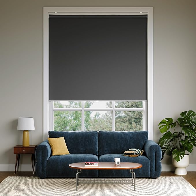 Cordless Roller Shades Blackout Blinds for Windows Room Darkening Rolled Up Shades with Spring System, UV Protection Window Shades Door Blinds for Home and Office (Grey, 32" W x 72" H)