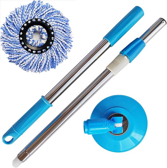Spin Mop Replacement Handle, 47.6-Inch 360 Degrees Rotating Telescopic Stick with Robust Reinforced Plastic Disc for Bucket Cleaning System (Blue)