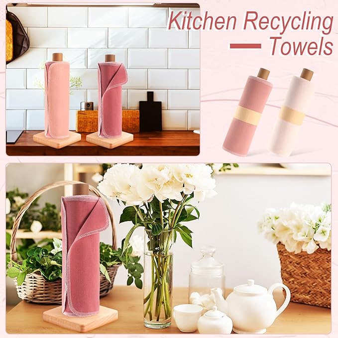 Redbaker 50 Pcs Reusable Paper Towels Paperless Reusable Cotton Cloths Toilet Absorbent Washable Paper Towels with Roll Kitchen Dishcloth for Kitchen Paperless Dishcloths(Gradient Pink)