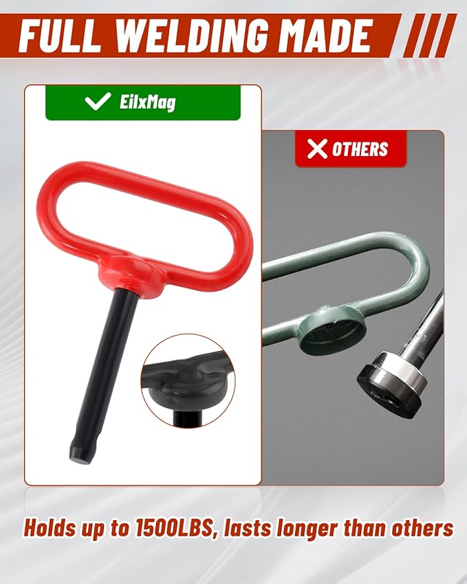 4Pack Hitch Pin, 1/2 x 3 Inch Trailer Hitch Pin with Clip and Rubber-Coated Handle, Strong Heavy Duty Lawn Mower Hitch Pin for Mowers, Tractor Truck, Towing Cargo, ATV (Red)