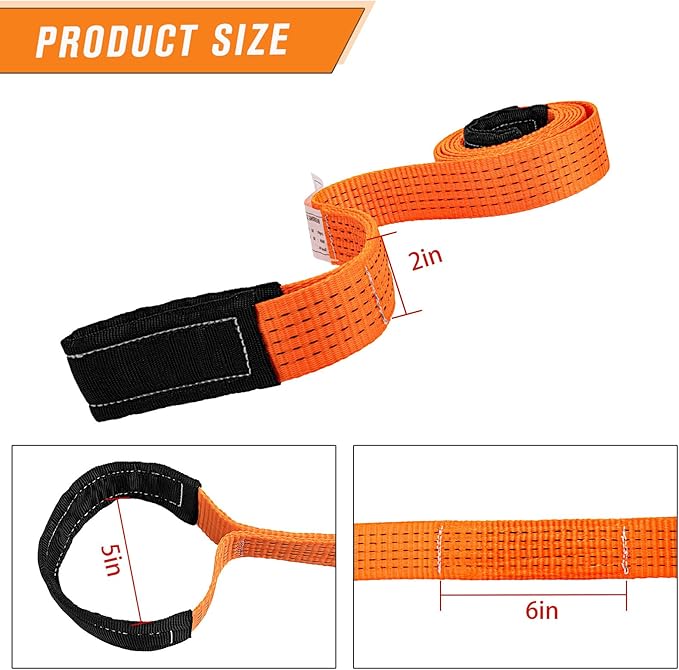 2 Pcs 2" x10FT Heavy Duty Nylon Lifting Sling Strap, 15000lb Capacity Super Sturdy Flat Eye Rigging Strap for Hoist, Towing, Moving, Tree Saver Recovery, and Winch