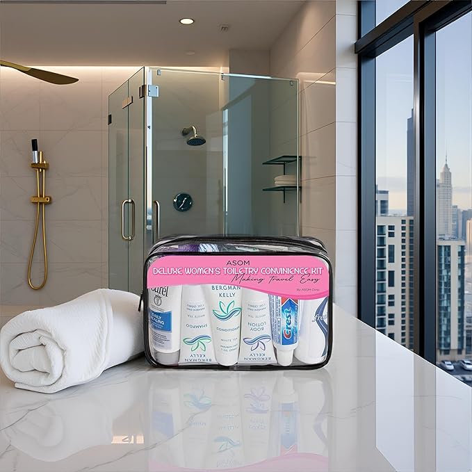 Asom Travel Toiletries Kit – TSA Approved Travel-Size 36-Piece Personal Care & Hygiene Essentials Set for Men & Women – Compact Unisex Kit for Flight, Vacation, Hotel, Gym, Camping