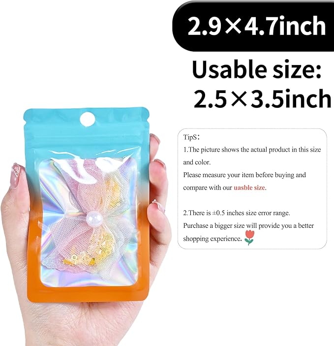 100 Pack Resealable Plastic Bags for Food Storage, Zipper Bags with Clear Front Window, Packaging Pouch for Small Business (Green & Orange, 2.9x4.7 inch)