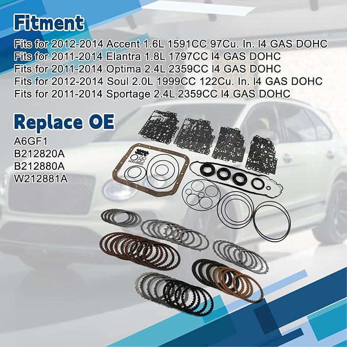 A6GF1 Transmission Master Rebuild Kit B212820A Fits for Elantra Optima 2014 Replace OE B212880A W212881A Auto Transmission Master Rebuild Kit