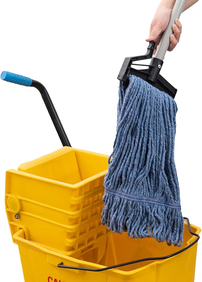 Matthew Easy Trigger Release Mop Handle 60 inch Metal Mop Stick,Commercial Mop Head Replacement Holder for Floor Cleaning,Clip On Mop Handle Quick Change for Wet Mop Head - 6Pack Gray