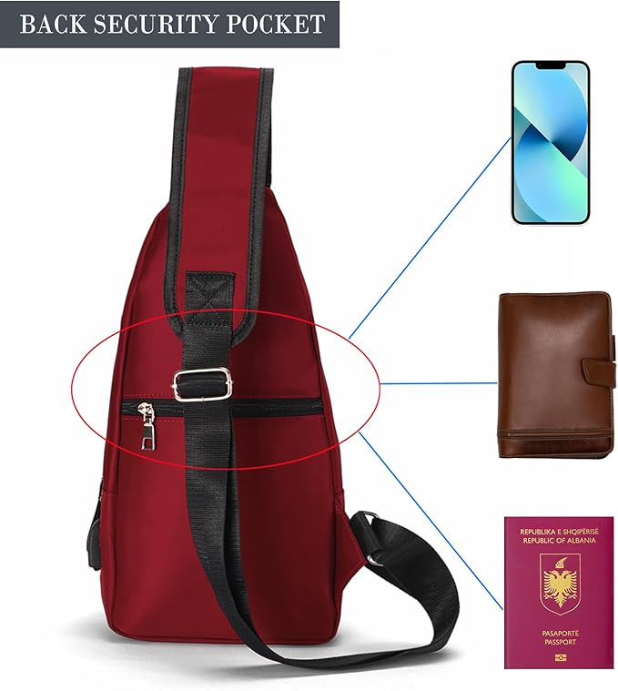 Seoky Rop Men Women Sling Backpack Nylon Water Resistant Shoulder Chest Crossbody Sling Bag with USB Charging Port
