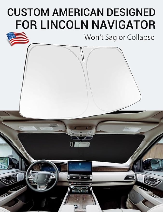 Proadsy 2025 Upgrade Windshield Sun Shade Custom Fit 2018–2023 2024 2025 Lincoln Navigator Foldable Front Sunshade Protector Sun Visor Blocks UV Rays Keep Car Cooler